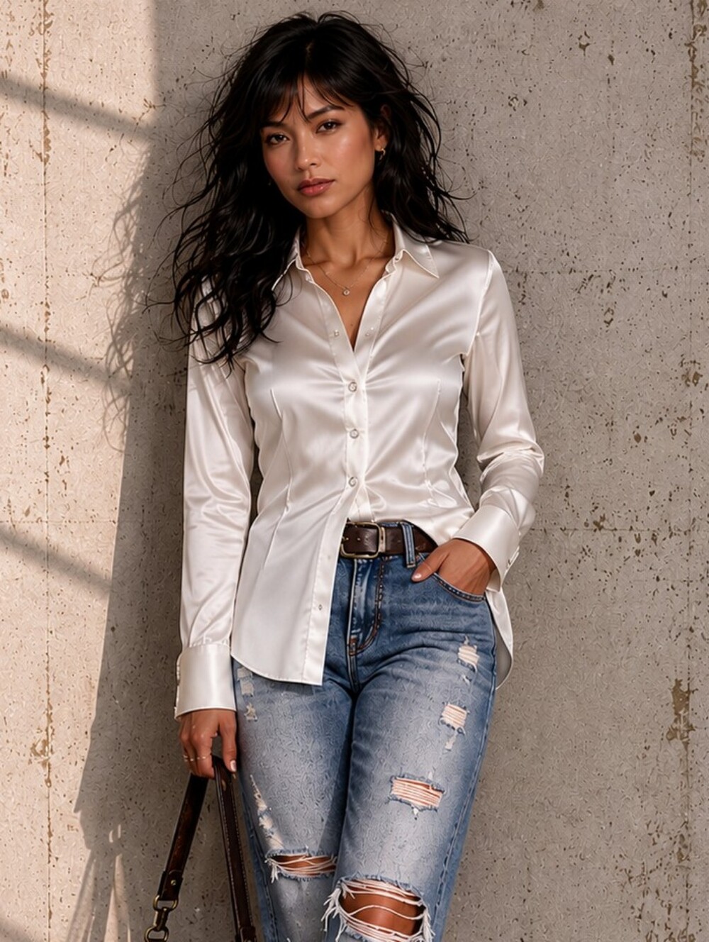 Rag & Bone Antonia Pearl Snap Satin Shirt XS Quiet Luxury Career Chic Luxe
